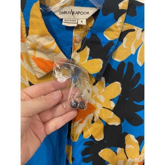 Dhruv Kapoor Shirt Womens Small Blue Orange Floral Button Front Long Sleeve - Picture 3 of 4